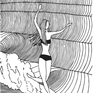 Poster surfeuse nose-riding Affiche + cadre en bois - Chêne