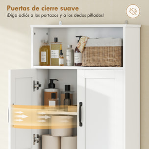 Mueble sobre Inodoro, Armario sobre Inodoro, Mueble de Baño con 2 Puertas de Cierre Silencioso, Estante Abierto para Lavanderías, Espacios Pequeños, 64x21x173,5 cm, Blanco