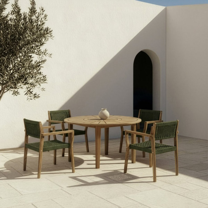Ensemble de table et chaises de jardin Nera-tina -bois massif d'acacia-couleur naturel 120 x 75 x 120 cm