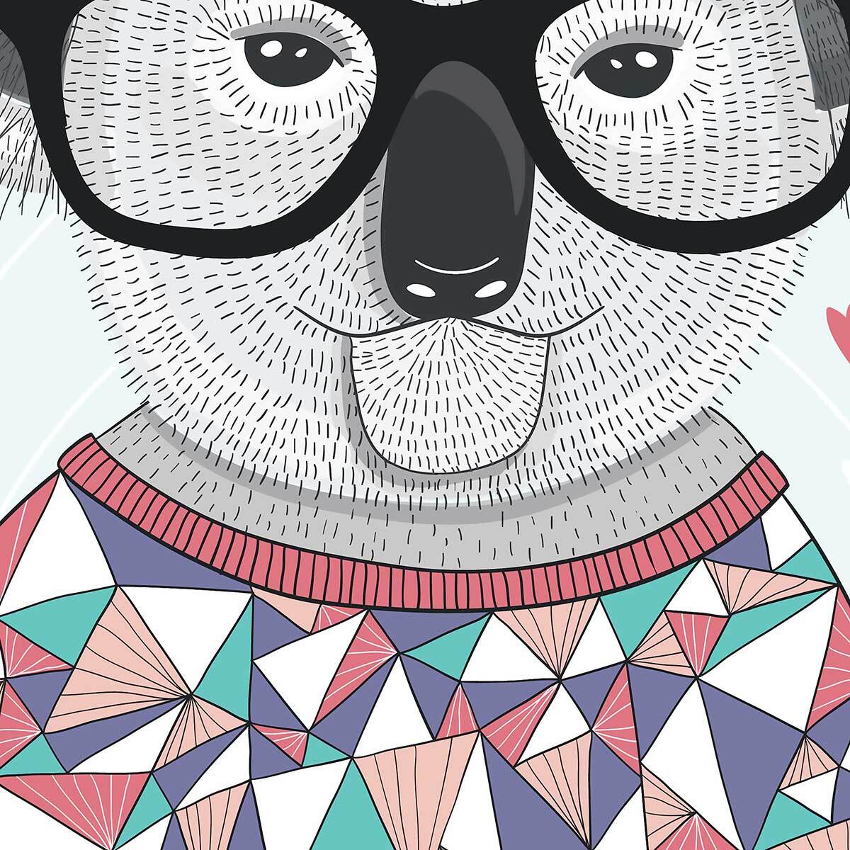 Affiche enfant hipster koala Affiche sous cadre noir
