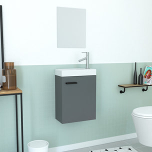 Ensemble Meuble Lave Mains Gris 41x50x22cm + Miroir - SMALLY GREY