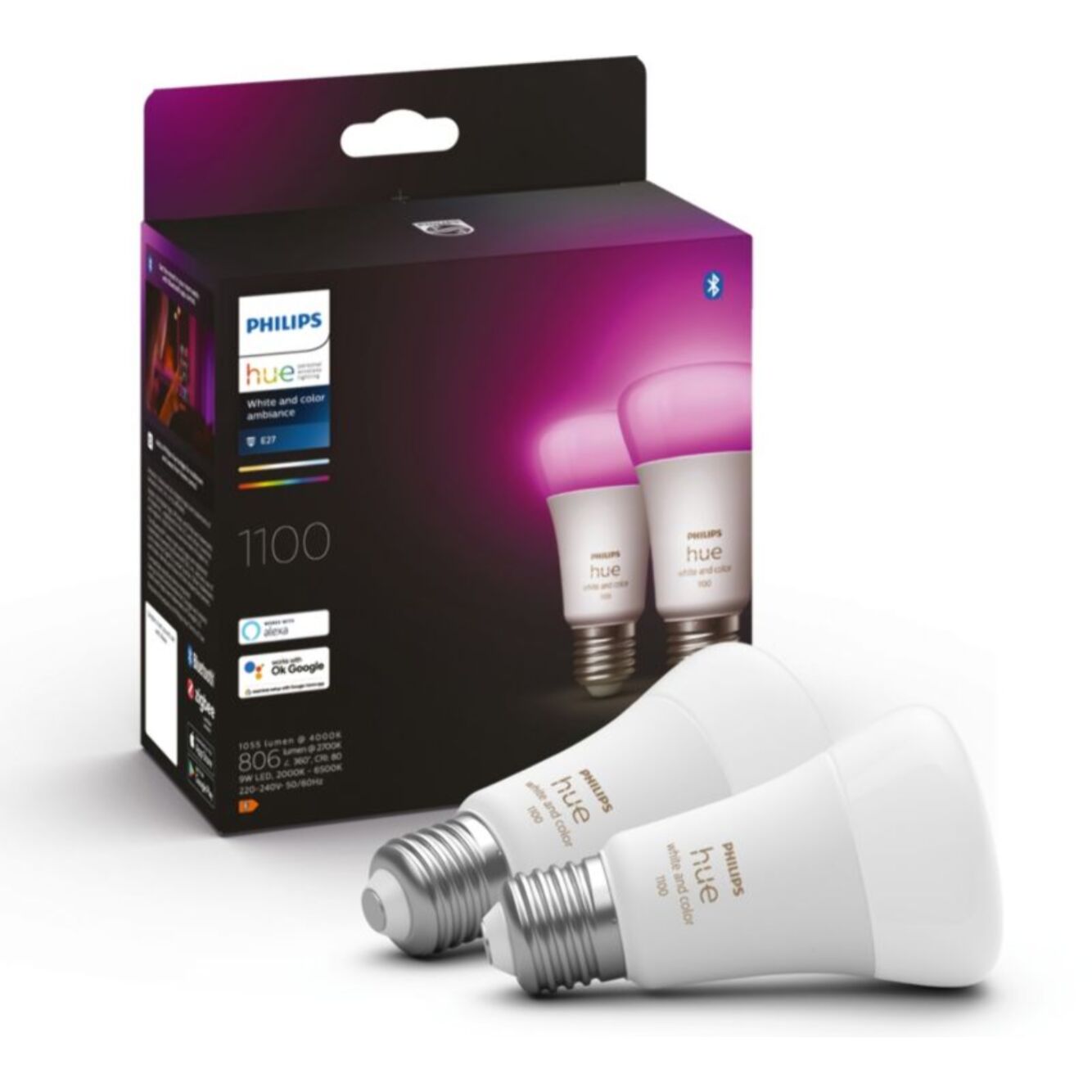 Ampoule LED connectée PHILIPS HUE W&C E27 75W x2