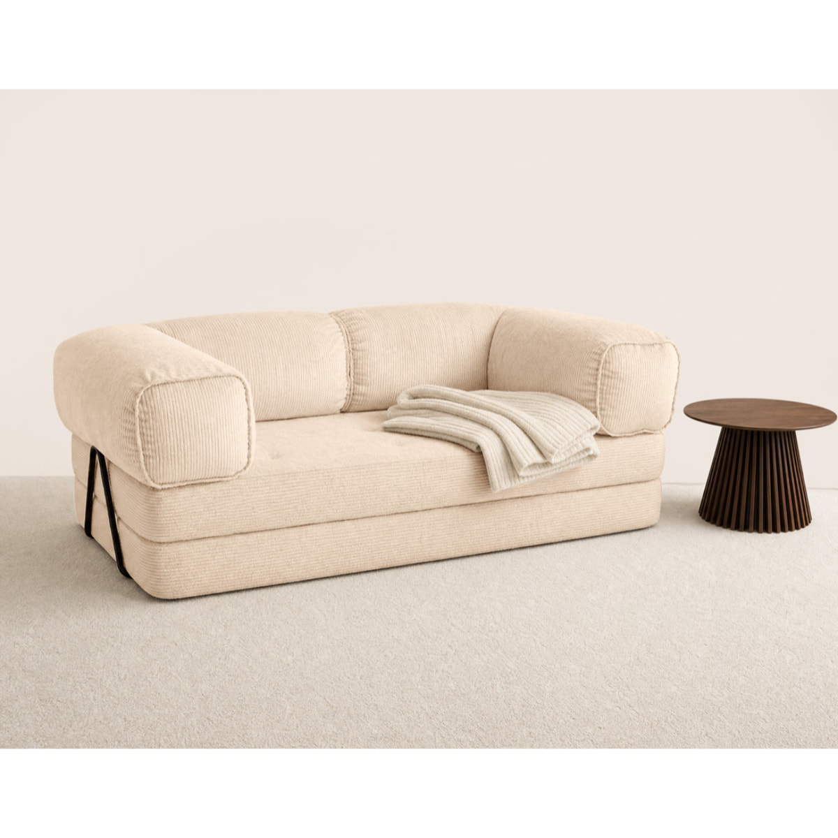 Poppy - canapé 3 places convertible en velours côtelé - Beige