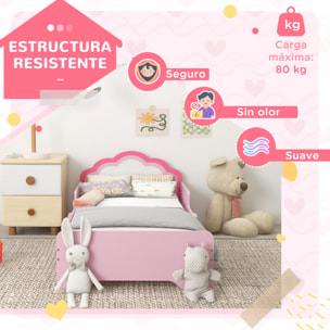 Cama Infantil 70x140 cm, Cama para Niños con Barrera Anticaídas y Somier, Cabecero en Forma de Nube, Rosa