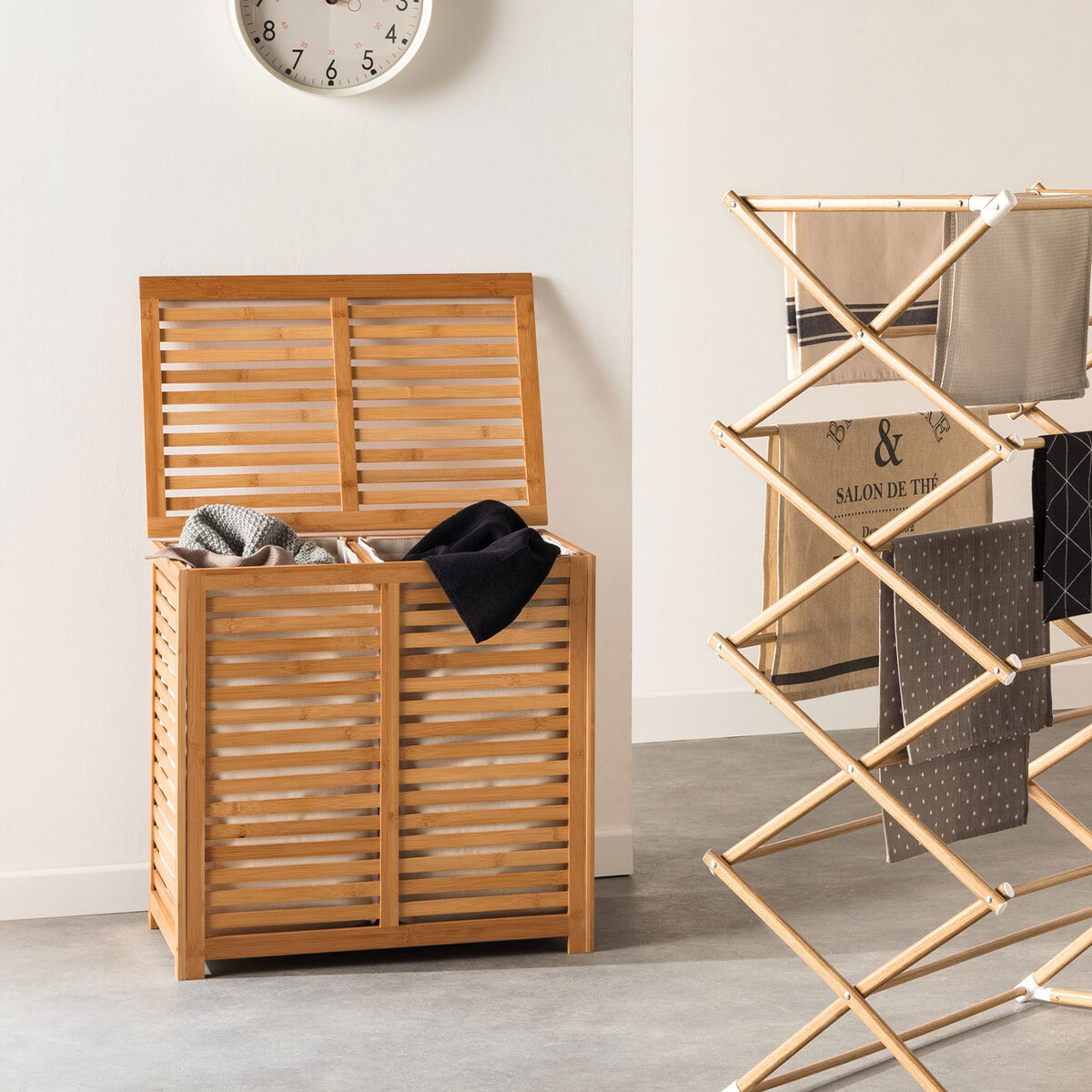 Panier à linge double 50L Bambou Sicela