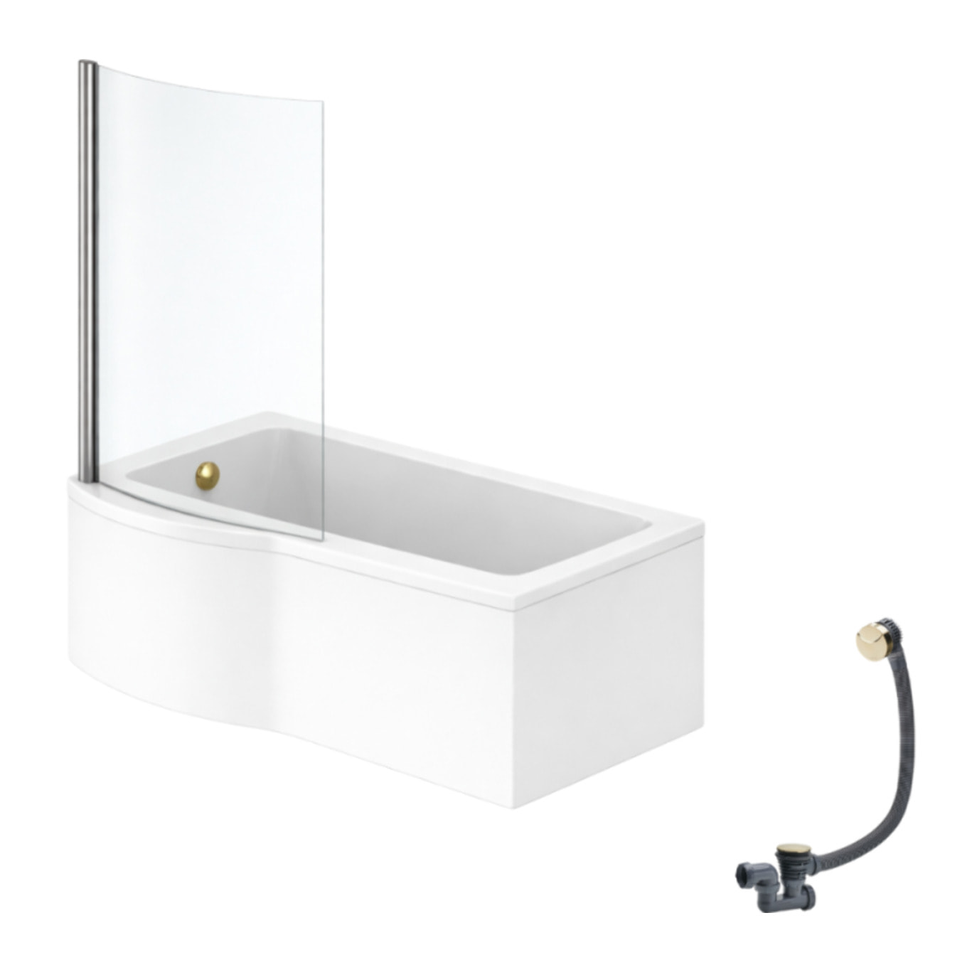 Pack baignoire bain douche 150 x 80 cm gauche Connect Air + tablier + pare bain fixe + vidage Doré