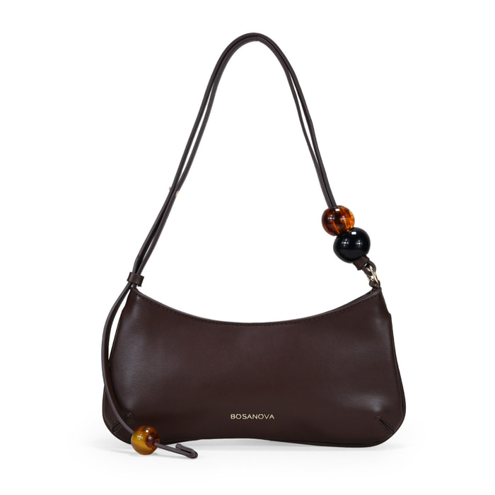 Bolso de hombro marrón con cuentas marmoladas