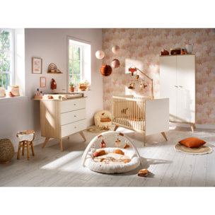 Commode 3 tiroirs avec pieds bois décor vanille