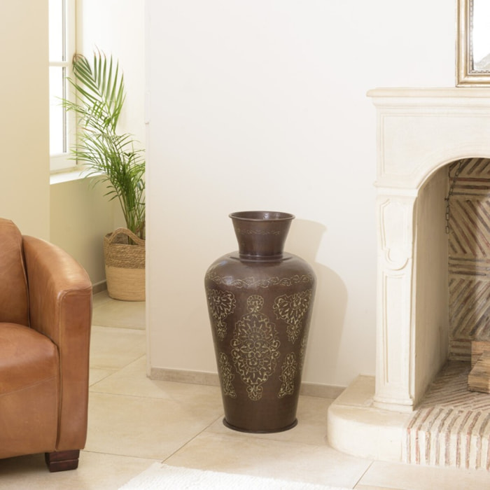 HONORE - Vase aluminium 35x70cm couleur cuivre foncé patine antique