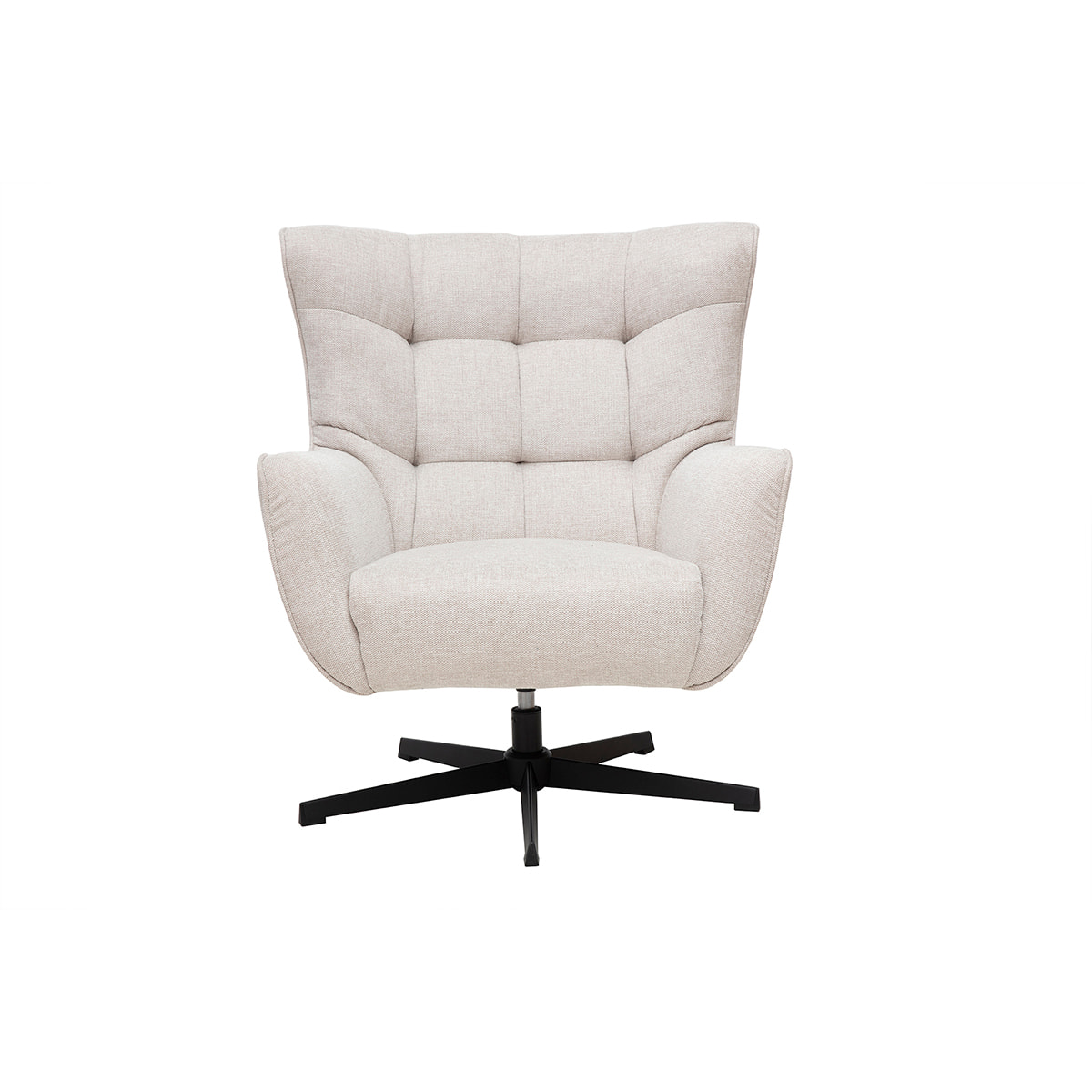 Fauteuil scandinave pivotant en tissu effet velours texturé beige et métal AVERY