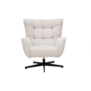 Fauteuil scandinave pivotant en tissu effet velours texturé beige et métal AVERY