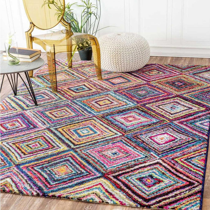 Tapis Kada aux motifs géométriques destructurés multicolores