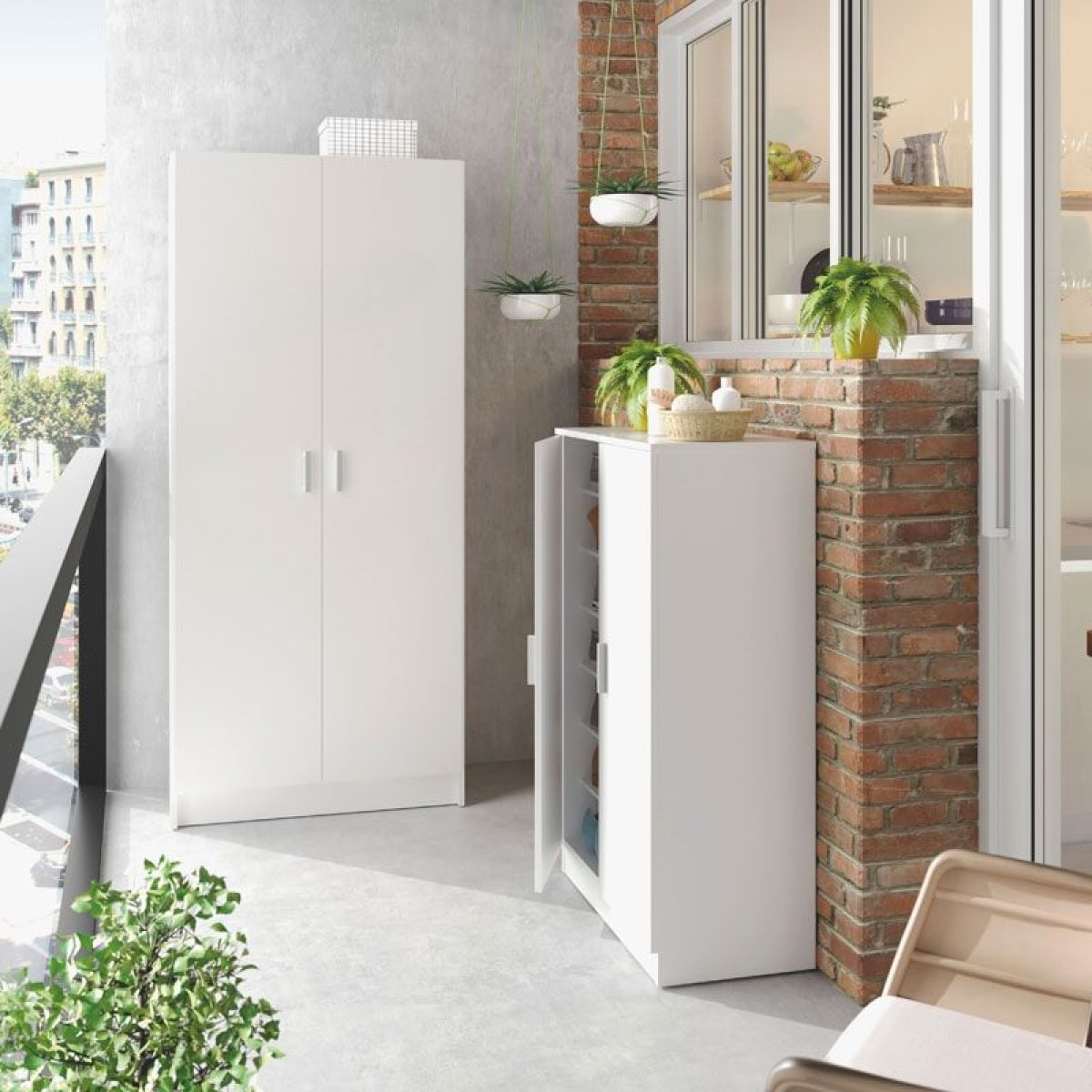 Armario de 2 puertas en blanco 73x180 cm Multiusos Blanco