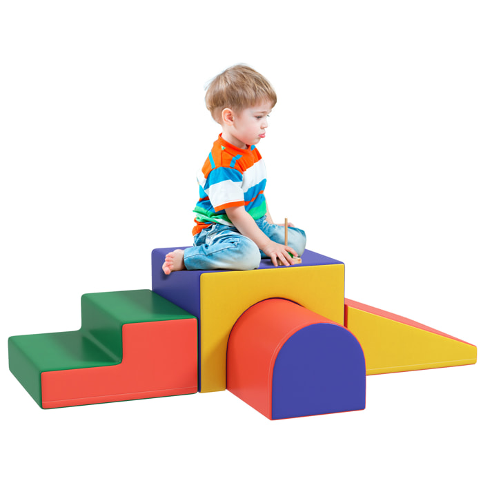 Juego de 4 Bloques de Espuma para Niños de 1-3 Años Figuras de Construcción Juguete para Aprendizaje Infantil Bloques Psicomotricidad Tapizados en PU 150x50x39 cm Multicolor