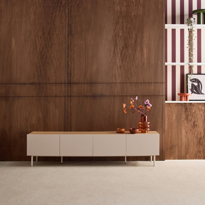 Meuble TV métal et décor bois 4 portes 180cm ASHTON