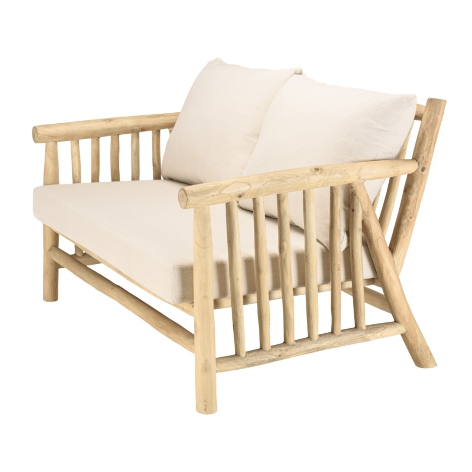 WILL - Canapé BORNEO 2p. en branches de teck naturel coussins blancs