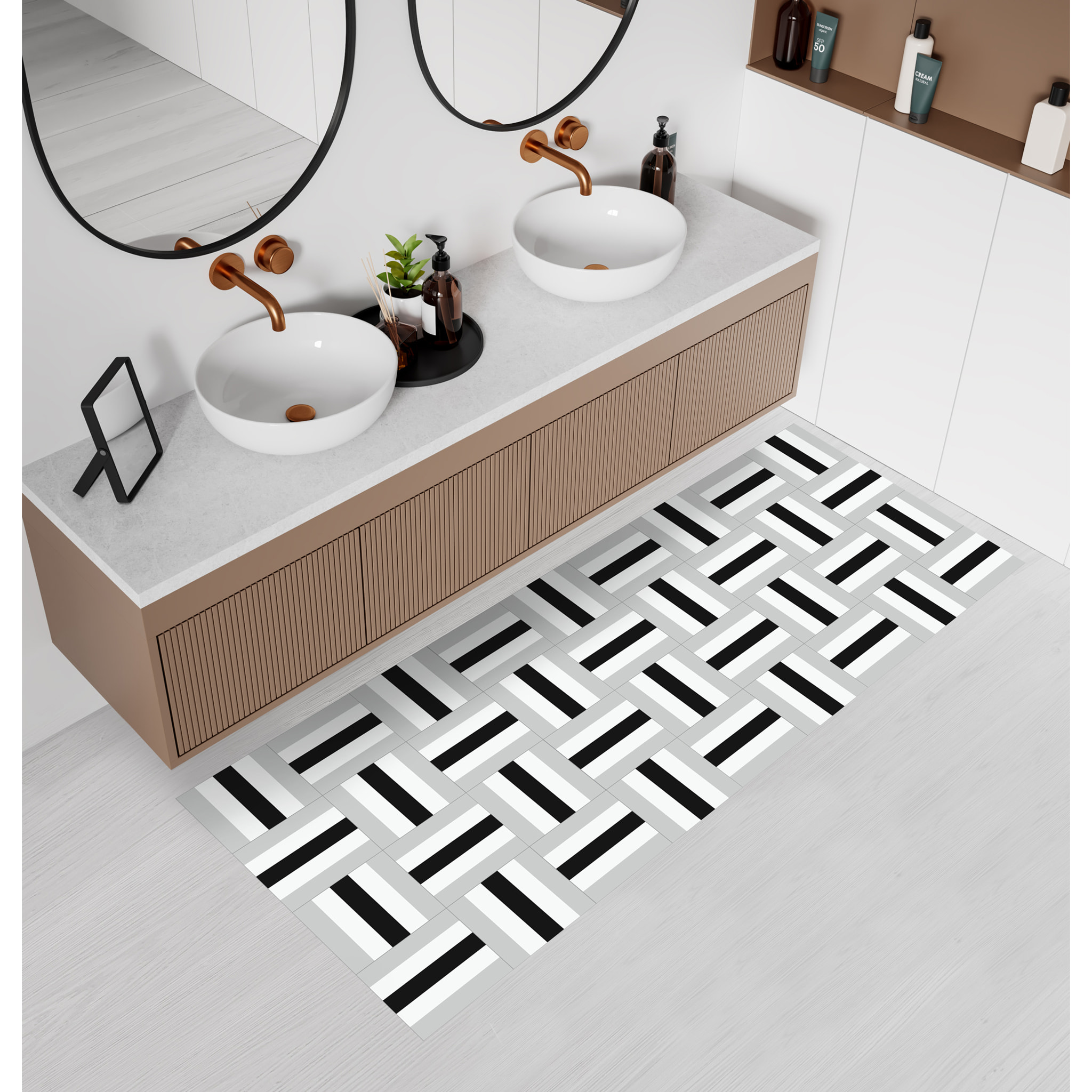 Alfombra de vinilo Olivier 100x133 cm - PVC antideslizante, vinilica para cocina o salón, lavable, estilo geométrico