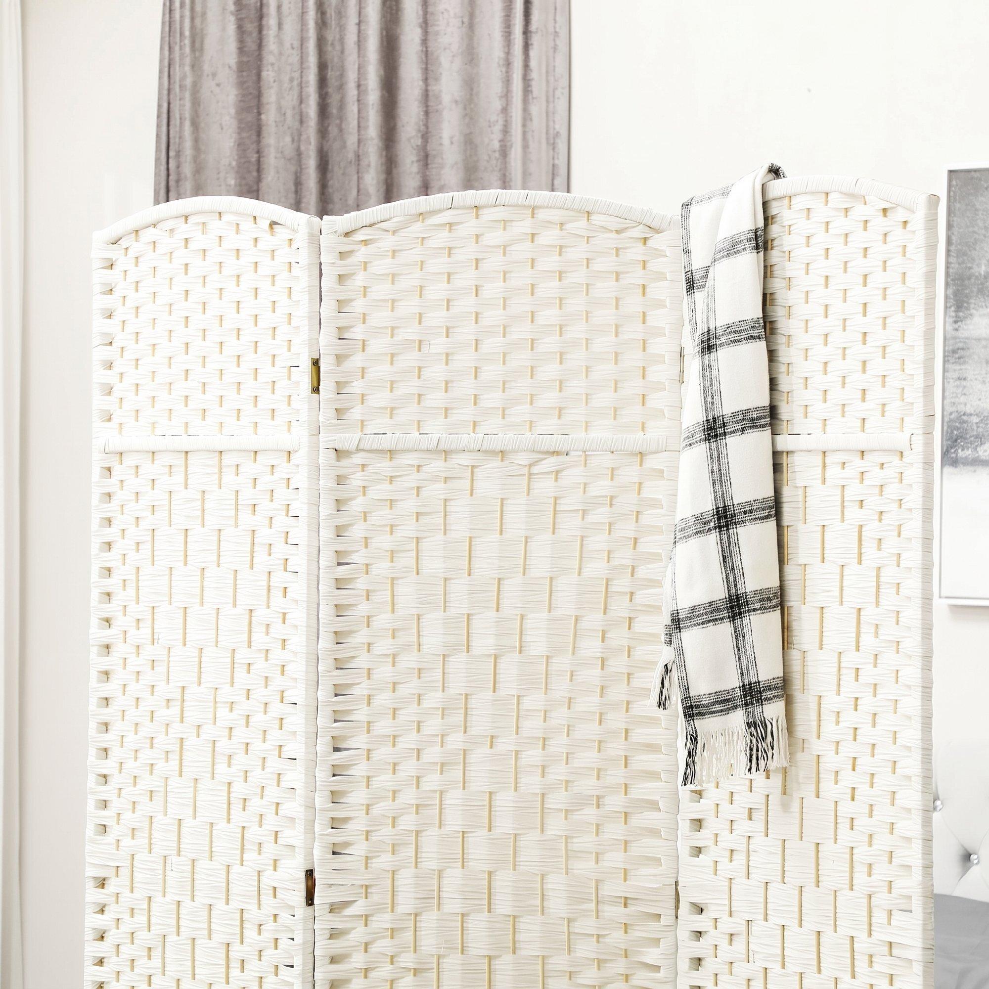 HOMCOM Biombo Plegable de 3 Paneles 135x180 cm Biombo Separador de Ambientes Pantalla de Privacidad de Polipropileno para Oficina Dormitorio Blanco