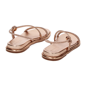 Sandali bassi rosa-oro in laminato con pietre