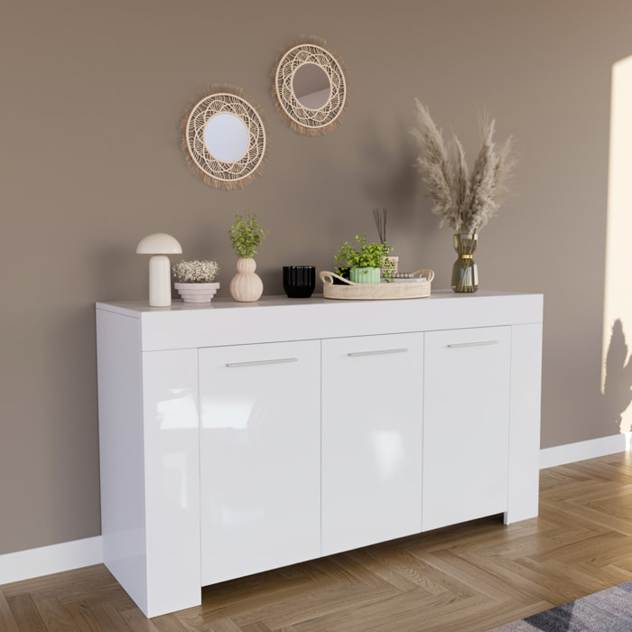 Credenza 3 Ante Design Con 5 Vani Capienti Multi Spazio Stile Moderno Nairobi Per  Soggiorno Cucina Sala Da Pranzo, Mobile Tv  144 x 80 x 42 cm Bianco