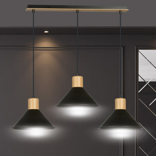 Lampada a sospensione ROWEN in acciaio nero e legno
