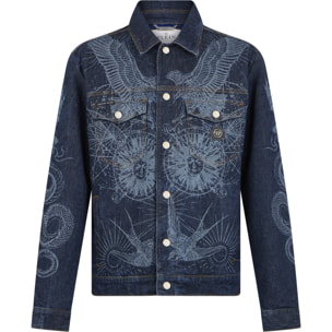 PHILIPP PLEIN Denim Trucker Jacket Jacquard Monogram
