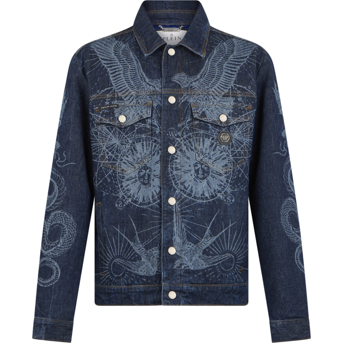 PHILIPP PLEIN Denim Trucker Jacket Jacquard Monogram