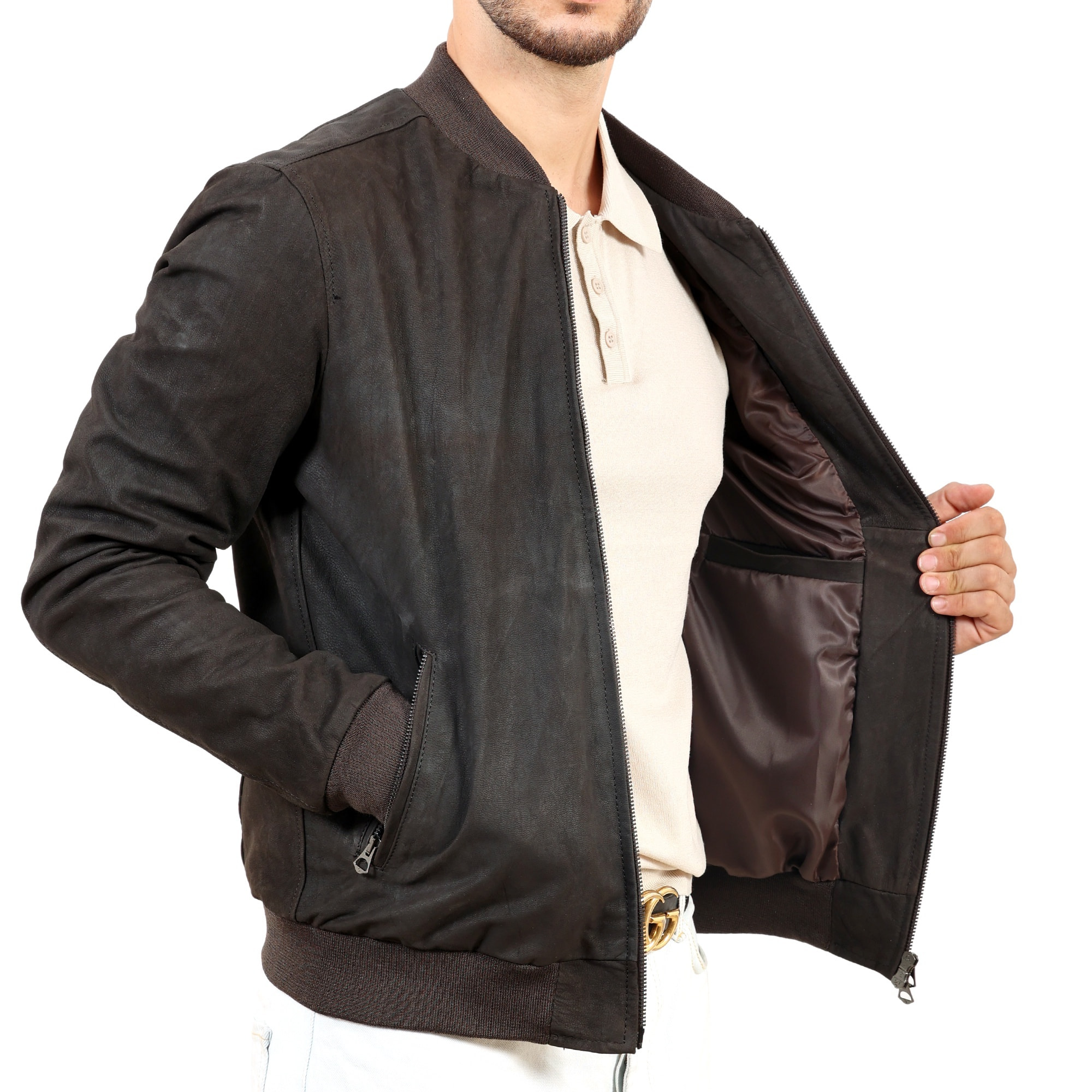 Giubbino in vera pelle di vitello rifinizione oleato Testa di Moro-Slim Fit