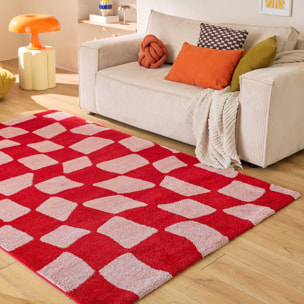 GROOVY - Tapis rétro coloré style seventies - Confortable et moelleux - Rouge