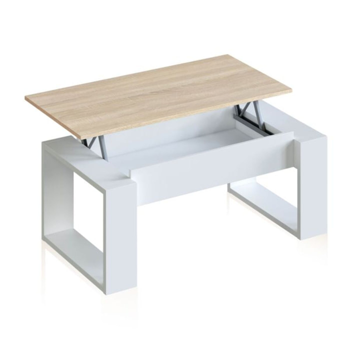 Mesa de centro elevable Neo Blanco Artik (Blanco Mate) - Roble Canadian