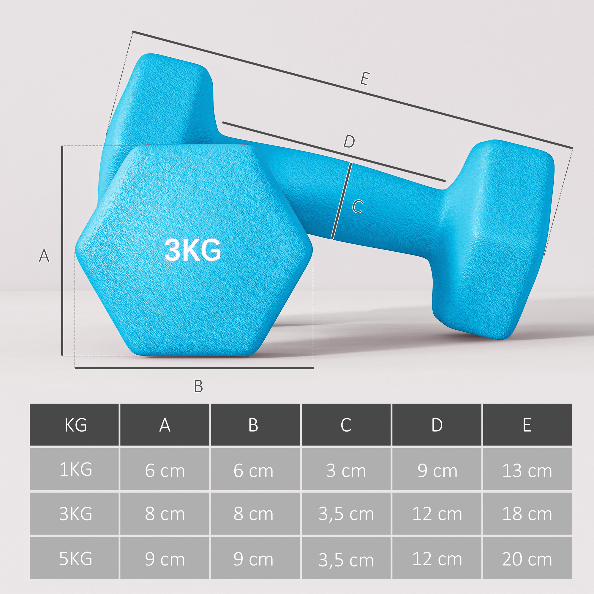 Support noir pour 6 haltères vinyles - 6 haltères incluses total 48 Kg - noir rose bleu violet