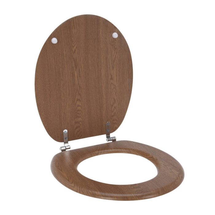Well home asiento de inodoro mdf con tapa y bisagras de acero inoxidable color madera 37,5x5,5x45cm