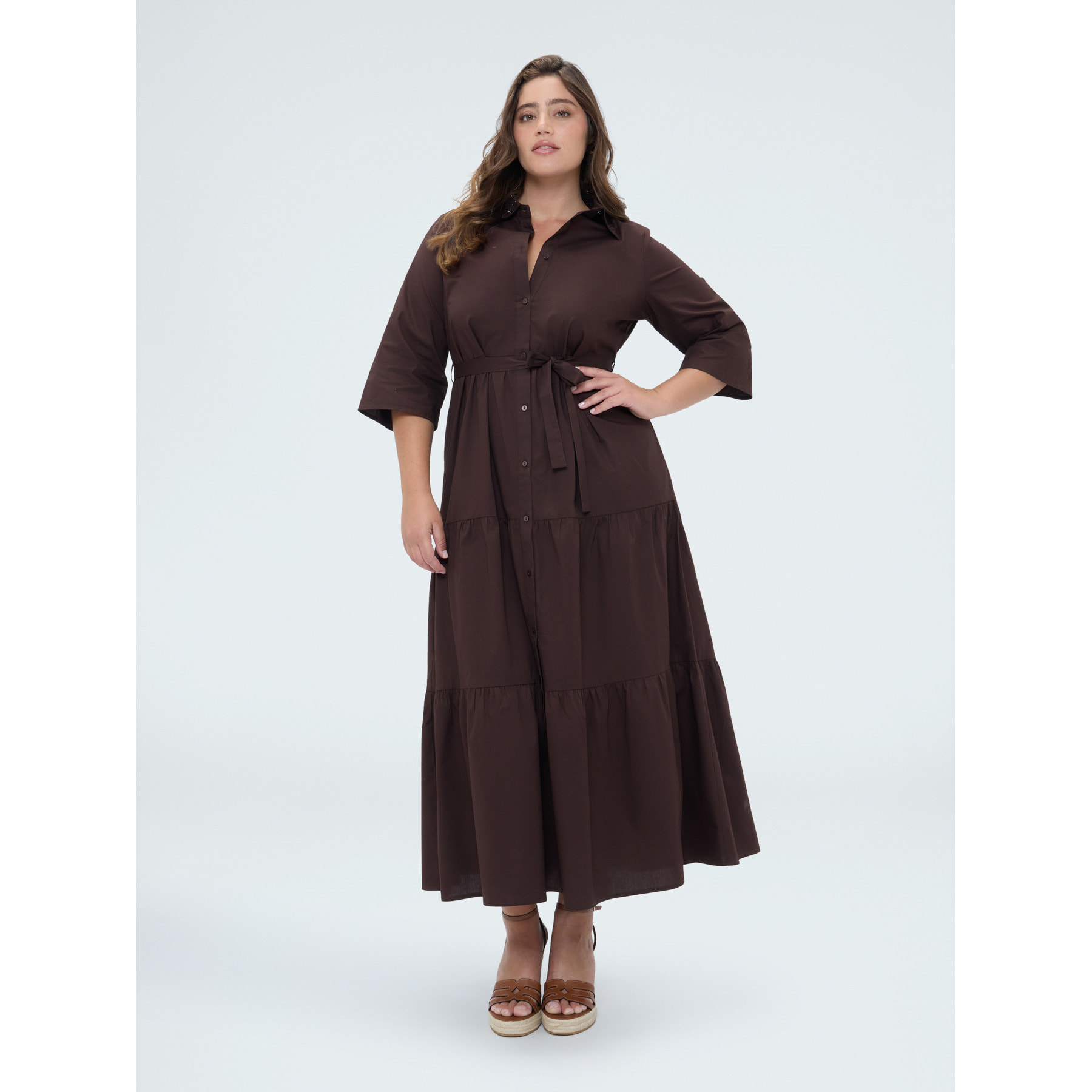 Fiorella Rubino - Vestido camisero Power con volantes - Marrón