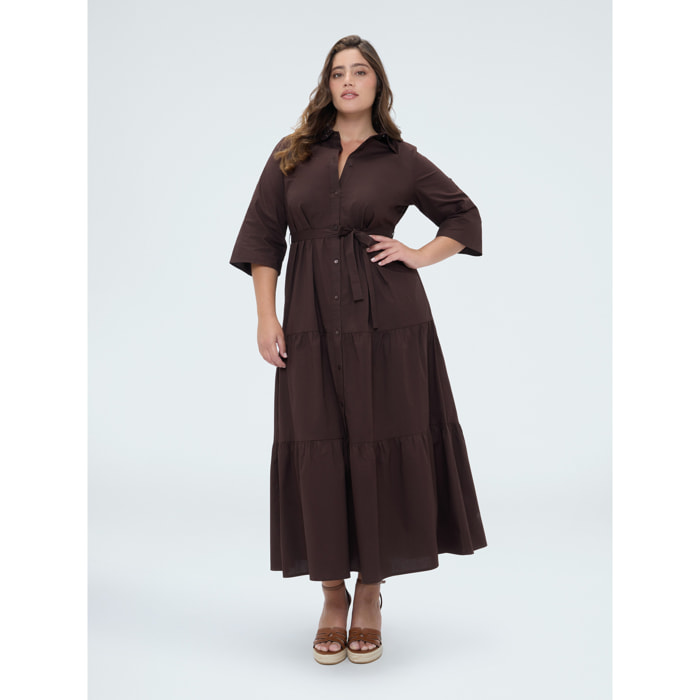 Fiorella Rubino - Vestido camisero Power con volantes - Marrón