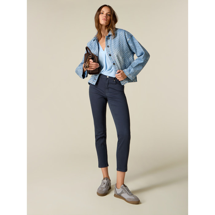Oltre - Pantaloni skinny con catena metallica - Blu