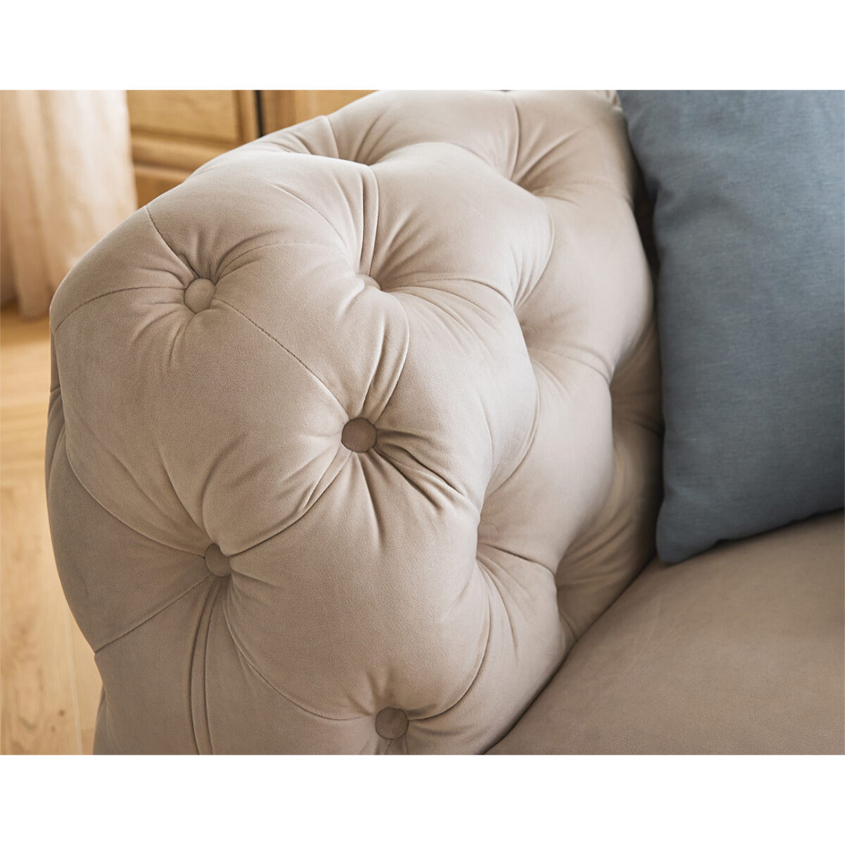 Walter - fauteuil chesterfield en velours - pieds bois - Beige