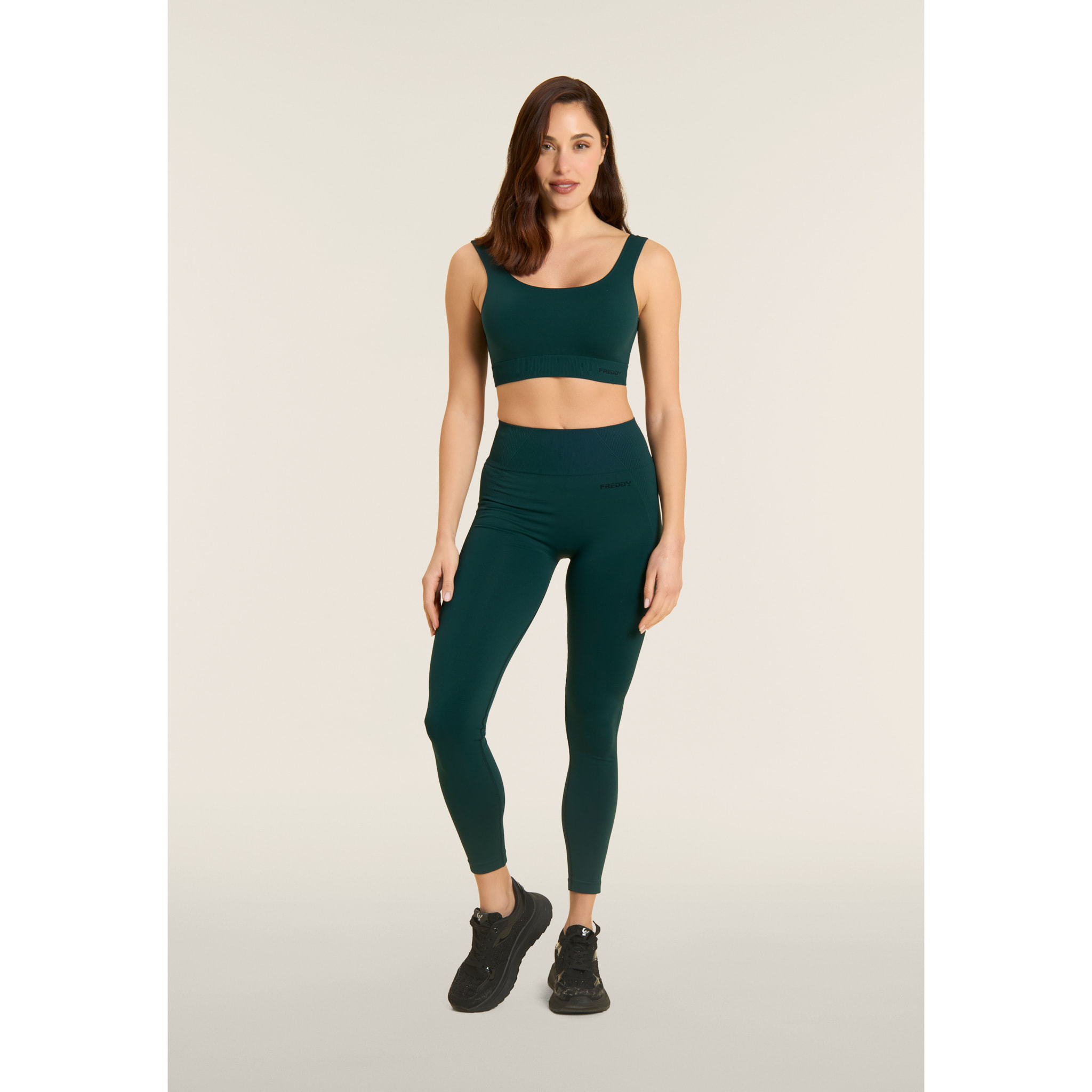Leggings Seamless 7/8 con Vita Alta e Inserti in Costina