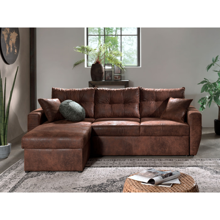 Astoria - canapé d'angle réversible - convertible avec coffre - style industriel - 4 places - Marron