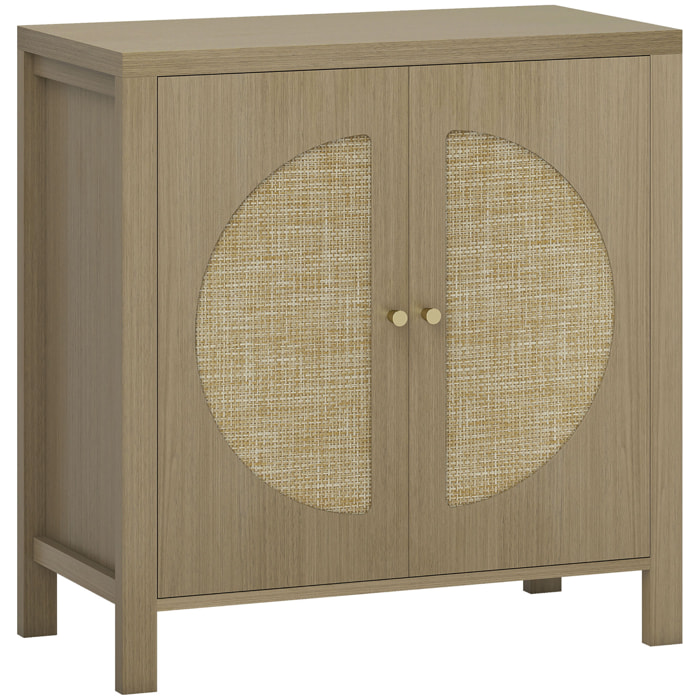 Rangement petit buffet 2 portes étagère style naturel rotin effet bois naturel taupe