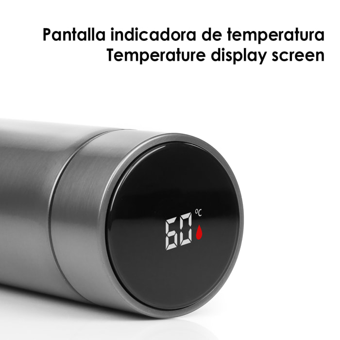 Termosport di 500 ml con indicatore di temperatura intelligente. Bottiglia d'acqua isolata sottovuoto, fino a 12 ore di mantenimento del calore.