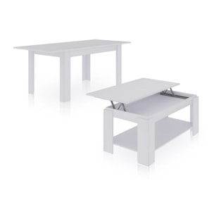 Pack mesa de comedor 140 y mesa de centro Lya Blanco Artik (Blanco Mate)