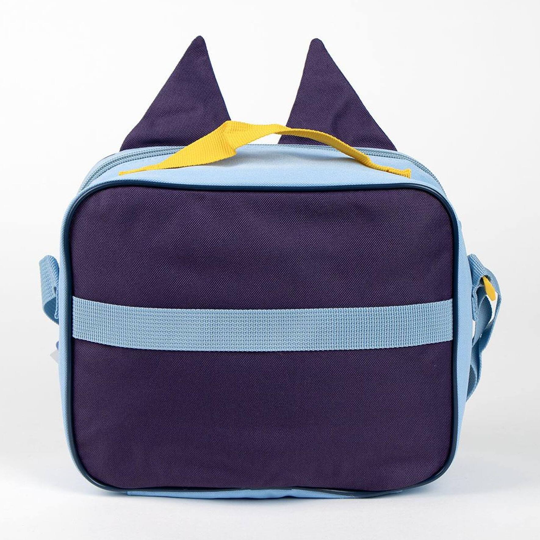 Portameriendas escolar de bluey - color azul - 23,5x19,5x10 cm - fabricado en poliéster y eva - mochila pequeña 3d con cierre de cremallera y asa reg