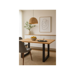 Table de Repas 100 x 180 cm Placage Chêne Piètement Luge Métal - DAVIS