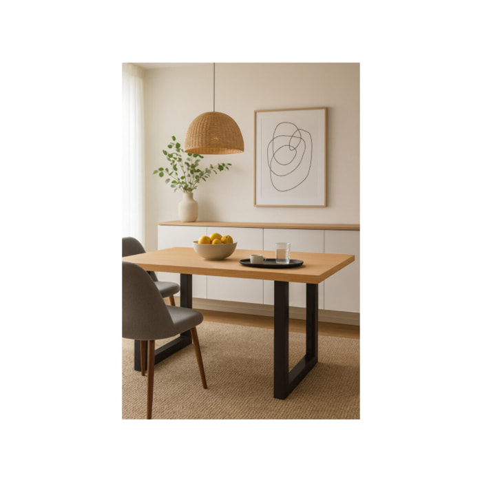 Table de Repas 100 x 180 cm Placage Chêne Piètement Luge Métal - DAVIS