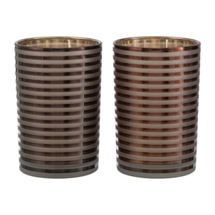 J-Line photophore Rayé - verre - brun - medium - 2 pièces