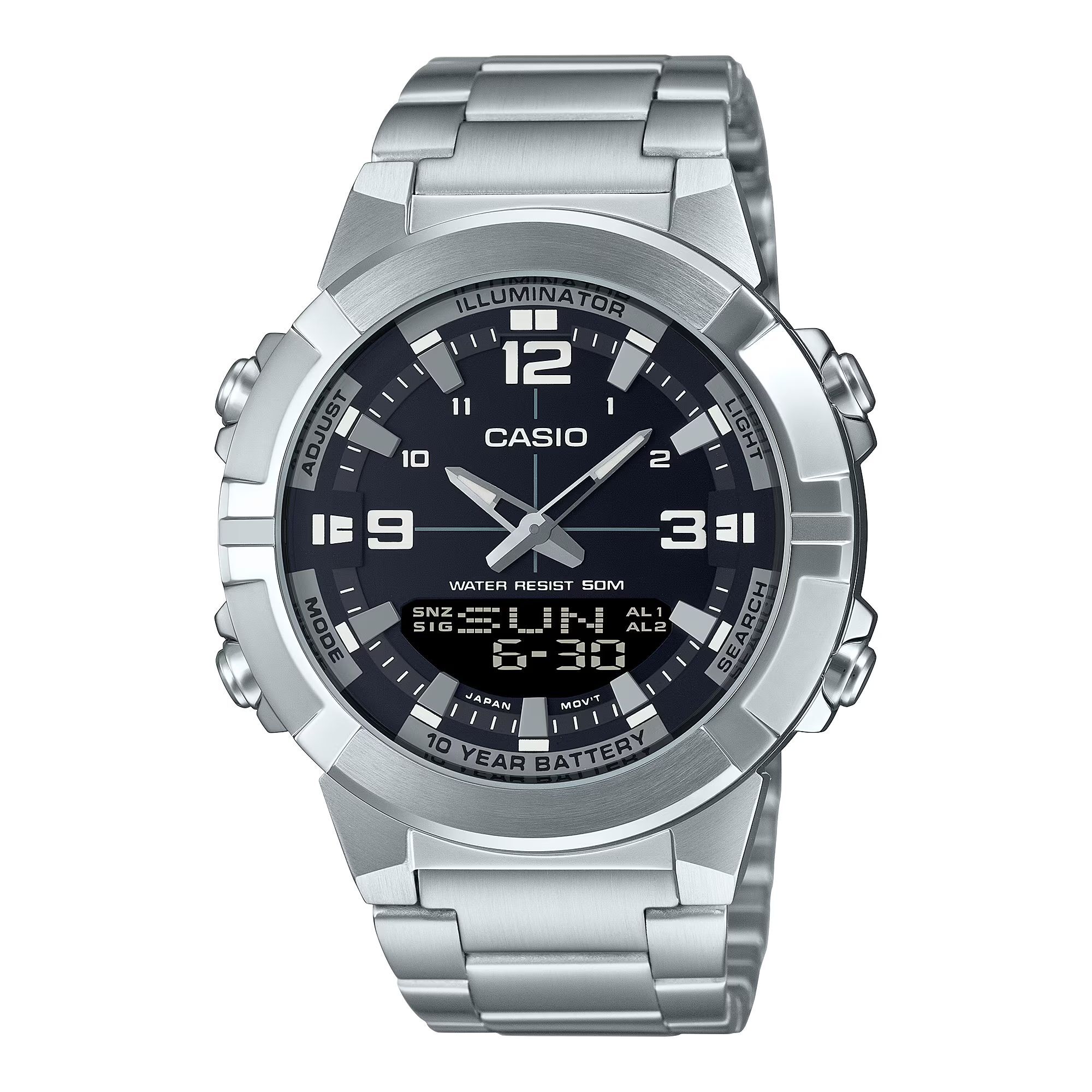 Reloj Casio AMW-870D-1A Hombre Digital Cuarzo con Correa de Acero inoxidable