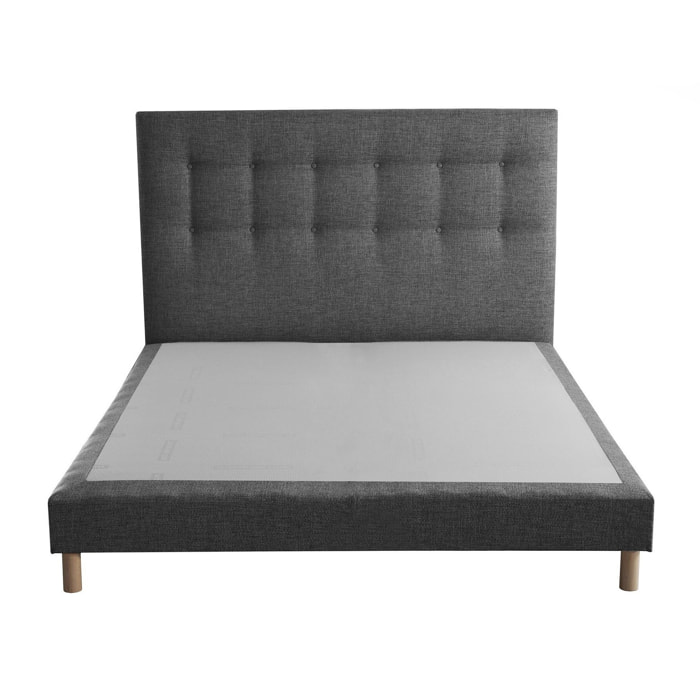 Ensemble sommier tapissier, SYMBIOSE, tête de lit capitonnée - gris éléphant