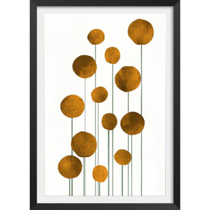 Affiche Fleurs d'eau dorées Affiche + cadre en bois - Noir