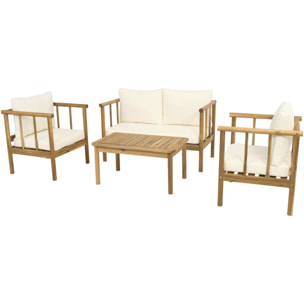 Salon de jardin en bois avec coussins inclus "Milano" - 4 places - Beige