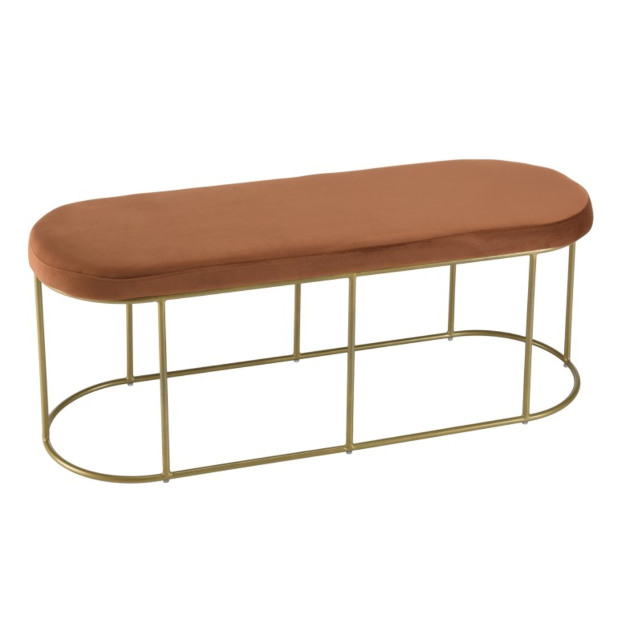 AGATHE - Banc velours orange pieds arrondis métal doré